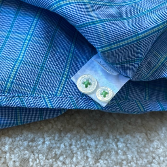 Southern Tide Shirt Blue Green Plaid Trim Fit Cotton Button Up Casual Business - Picture 4 of 9